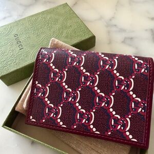 Gucci Burgundy and White GG Pattern Wallet